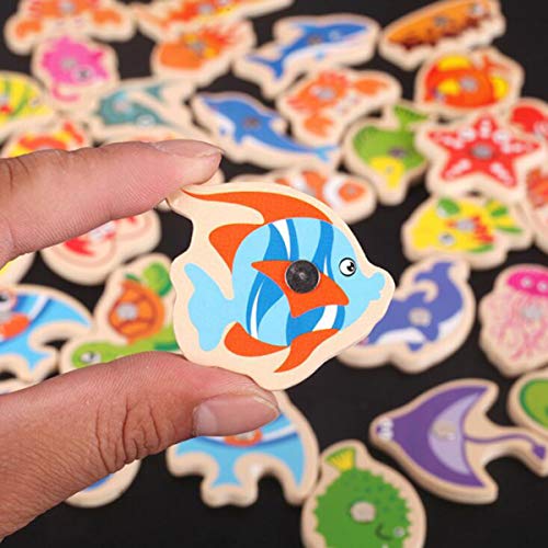 Liuer 20PCS Juego de Pesca Magnetico Juguetes Montessori Madera Juegos de Palillos Educación Regalo Juego de Pesca para Niños 3 4 5 6 Años Pequeños Cumpleaños Aprendizaje Educación Juguetes