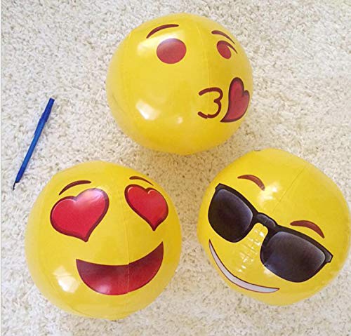 Liuer 6PCS Pelotas de Playa Hinchable Piscina Juguete de Playa Emoji Patrón para Regalo de Cumpleaños Playa Fiesta en la Piscina(Aleatorio,30cm)