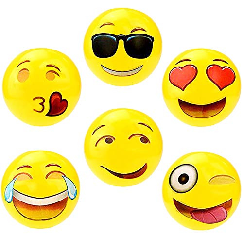 Liuer 6PCS Pelotas de Playa Hinchable Piscina Juguete de Playa Emoji Patrón para Regalo de Cumpleaños Playa Fiesta en la Piscina(Aleatorio,30cm)