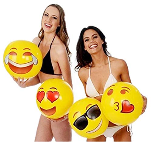 Liuer 6PCS Pelotas de Playa Hinchable Piscina Juguete de Playa Emoji Patrón para Regalo de Cumpleaños Playa Fiesta en la Piscina(Aleatorio,30cm)