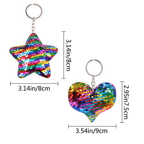 Liwein Llaveros de Lentejuelas Reflectantes Llavero Bolso Brillantes Forma de Estrella y Corazón Llavero de Lentejuelas Flip para Decoraciones Coche Niños Regalo de Fiesta Chicas-10 Piezas