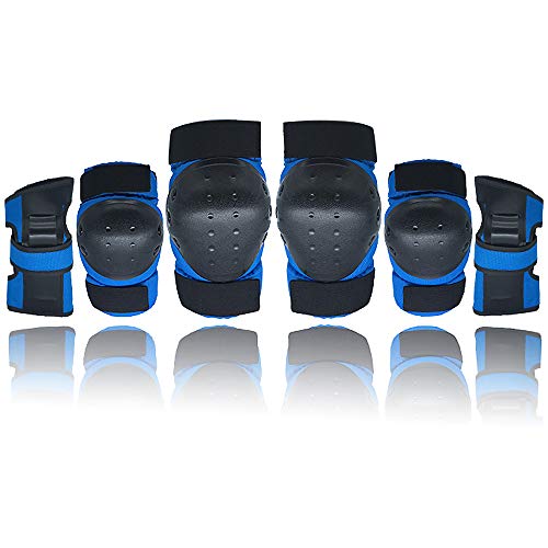 Lixada Conjunto de Equipo de Protección 7 en 1 Coderas para Rodillas Muñequeras Casco Multi Sports Almohadillas de Protección de Seguridad para Niños Adolescentes Patinaje Ciclismo (Azul, M)