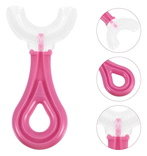 LIXBD Cepillo de dientes en forma de U para niños, herramienta de limpieza de dientes de silicona suave para limpiar los dientes de los niños, regalos de los niños, azul (color: rosa)