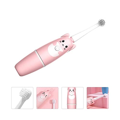 LIXBD Cepillos de dientes eléctricos lindos gatos cepillos de dientes USB recargable cepillo de limpieza dental oral cepillo dental para niños hogar viaje rosa (color: rosa)