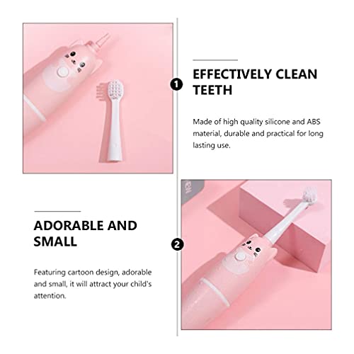 LIXBD Cepillos de dientes eléctricos lindos gatos cepillos de dientes USB recargable cepillo de limpieza dental oral cepillo dental para niños hogar viaje rosa (color: rosa)