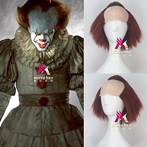 LJYNB Halloween para hombre Stephen King IT Peluca de cosplay El payaso Pennywise Pelo naranja Juego de roles de Halloween Peluca de pelo media naranja