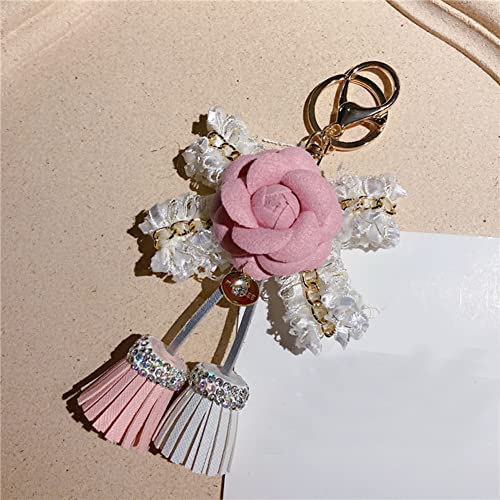 Llavero camelia,Llavero con borla de flor de camelia Llavero de Coche llavero para teléfono Bolso Colgante De Mujer Adornos Regalo Creativo colgante de llavero