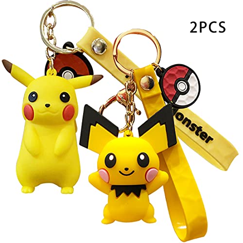 Llavero Pikachu de 2 piezas con figura de acción, llavero con forma de dibujos animados, colgante para niños, juguete de regalo para niños