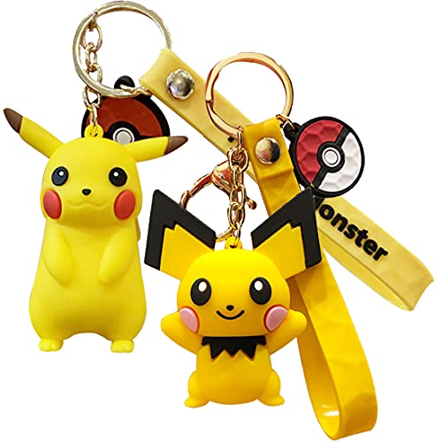 Llavero Pikachu de 2 piezas con figura de acción, llavero con forma de dibujos animados, colgante para niños, juguete de regalo para niños