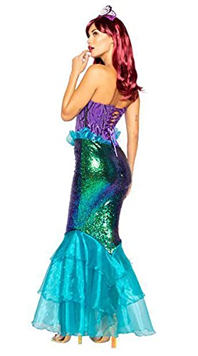 Loalirando Disfraz de sirena para mujer, disfraz de sirena para Halloween, disfraz de escena con lentejuelas, vestido maxi de Cosplay, vestido de noche, azul, XL