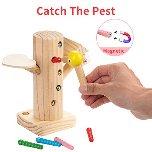 Locisne Juego educativo madera con gusano pájaro magnético, desarrollo aprendizaje para niños pequeños,modelado,color, cognitivo,físico,emocional,juguete magnético divertido