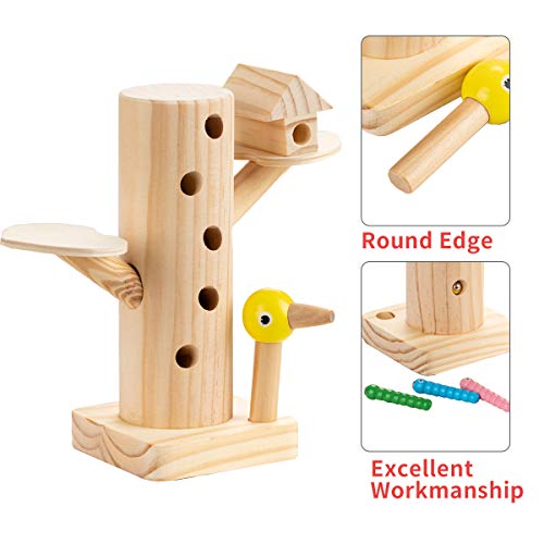 Locisne Juego educativo madera con gusano pájaro magnético, desarrollo aprendizaje para niños pequeños,modelado,color, cognitivo,físico,emocional,juguete magnético divertido