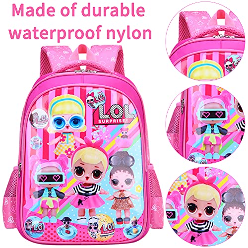 LOL Surprise Mochila Escolar,LOL Surprise Cartoon Patrón Escolar de Mochila, Mochila Ligera para Niños para Estudiantes de Primaria Infantil para Colegio Viajes