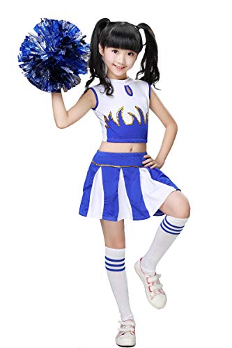 LOLANTA Disfraz de Cheerleader Animadora para Niñas Colegiala Animadora Uniforme Disfraz de Campeona de Animadora(azul, 11-12 años，tamaño de la etiqueta 160)