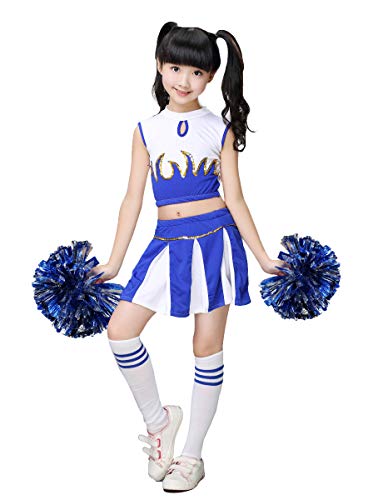 LOLANTA Disfraz de Cheerleader Animadora para Niñas Colegiala Animadora Uniforme Disfraz de Campeona de Animadora(azul, 11-12 años，tamaño de la etiqueta 160)