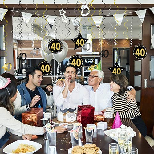 LOPOTIN 12pcs Remolinos Decorativos 40 Años, Adornos de Espirales, Techo Adornos de Espirales, Decoración Colgante Espiral para Fiestas Cumpleaños Aniversario 40 Años Tienda Empresa Cumpleaños