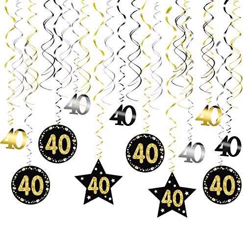 LOPOTIN 12pcs Remolinos Decorativos 40 Años, Adornos de Espirales, Techo Adornos de Espirales, Decoración Colgante Espiral para Fiestas Cumpleaños Aniversario 40 Años Tienda Empresa Cumpleaños