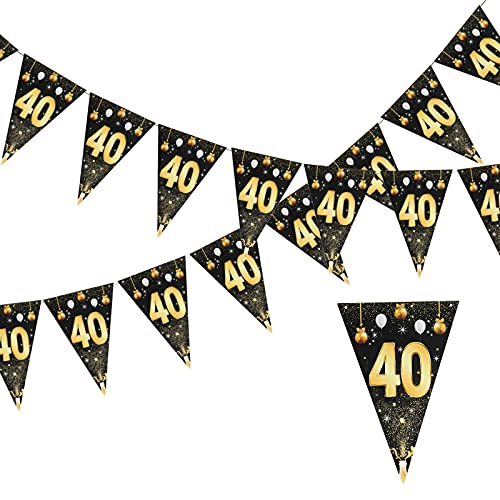 LOPOTIN 4m*2pcs Banderines cumpleaños Color Negro Decoración de Cumpleaños Oro Negro Pancarta cumpleaños dorada Banderines cumpleaños Fondo para Celebración Aniversario Fiesta de 40 Años Banderines