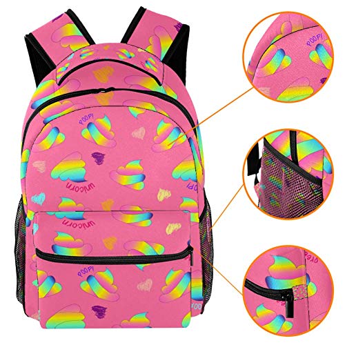 LORVIES - Mochila de hombro con diseño de unicornio arcoíris y caca