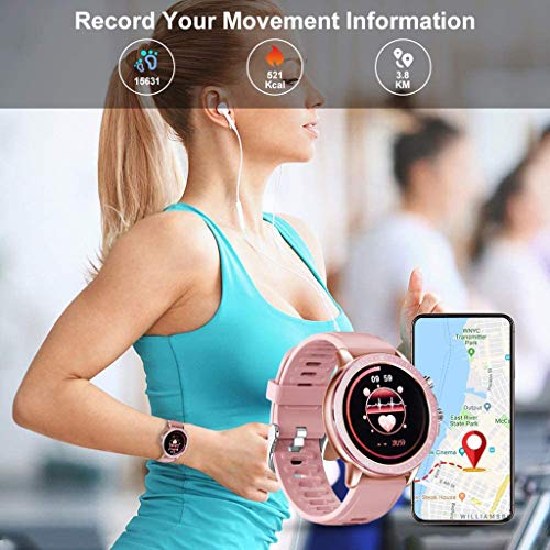 LTLJX Hombre Deportivo Reloj Fitness, Mujer HR Pulsera Actividad Inteligente Impermeable IP67 Pulsómetro Monitor de Sueño Podómetro Cronómetros para iOS Android,Rosado