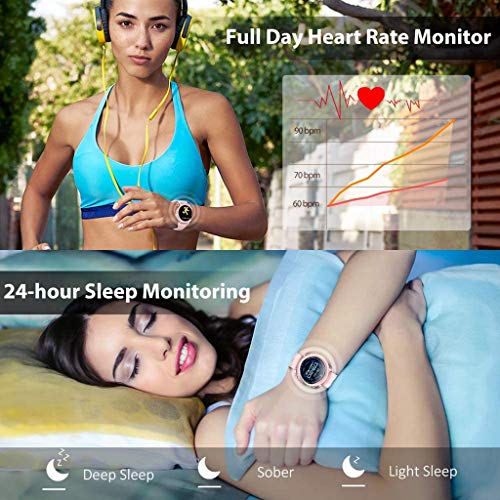 LTLJX Hombre Deportivo Reloj Fitness, Mujer HR Pulsera Actividad Inteligente Impermeable IP67 Pulsómetro Monitor de Sueño Podómetro Cronómetros para iOS Android,Rosado