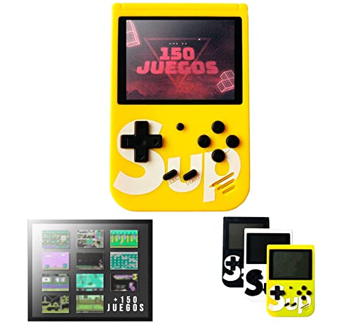 LucaHome - Consola portatil Retro Sup con 150 Juegos | Consola portatil con Juegos Arcade con Pantalla LCD 2,8" | Consola Retro portatil con bateria de Litio, Consola portatil Amarilla