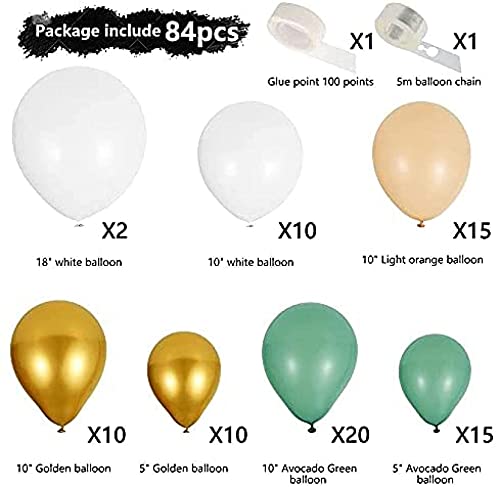 lúcar Balloon Arches Látex Guirnalda Globos Kit de Arco 152pcs Oro Blanco Aguacate Globos Tropicales Verde 152pcs (Color : 84pcs)