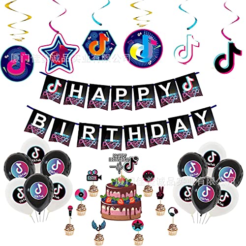 lúcar Vibrato Theme Party Decoración Tiktok Flag Pull Banner Cake Insertar Tarjeta Spiral Charm Fiesta de cumpleaños Set