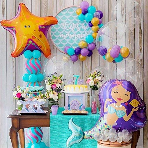 LUCK COLLECTION Globos de Sirena Fuentes de Fiesta de cumpleaños Mermaid Mylar Globos para Sirena bajo el mar Fiesta de cumpleaños Baby Shower Decoraciones