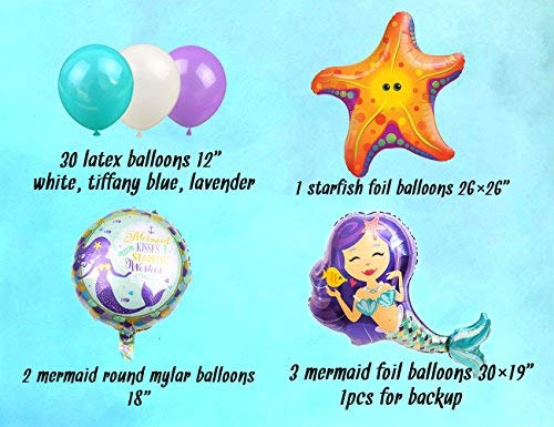 LUCK COLLECTION Globos de Sirena Fuentes de Fiesta de cumpleaños Mermaid Mylar Globos para Sirena bajo el mar Fiesta de cumpleaños Baby Shower Decoraciones