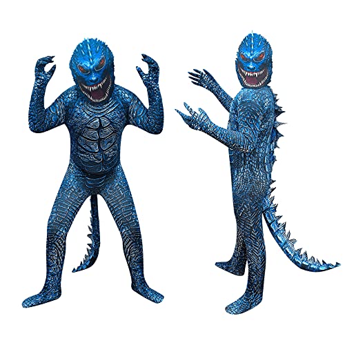 LUCKYER Disfraz de Godzilla para Niños, Criaturas Bizarras, Disfraz de extraterrestre para niño, Adecuado para Halloween y Juegos de Rol, Azul, 120-130 cm