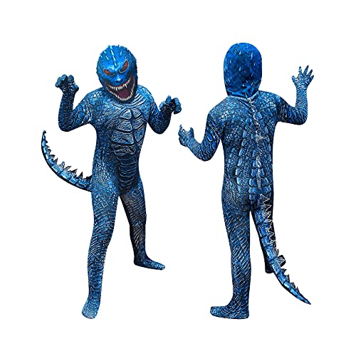 LUCKYER Disfraz de Godzilla para Niños, Criaturas Bizarras, Disfraz de extraterrestre para niño, Adecuado para Halloween y Juegos de Rol, Azul, 120-130 cm