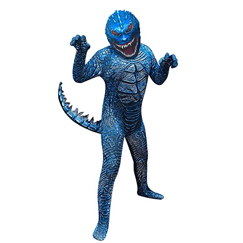 LUCKYER Disfraz de Godzilla para Niños, Criaturas Bizarras, Disfraz de extraterrestre para niño, Adecuado para Halloween y Juegos de Rol, Azul, 120-130 cm