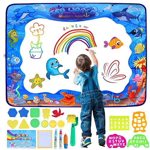 Luclay Estera de pintura de dibujo de agua para niños, 100 x 70 cm, juguetes de aprendizaje libres de desorden para 2, 3, 4, 5, 6 años, niños y niñas