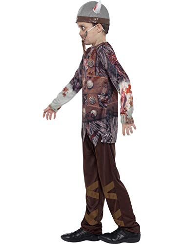 Lujo Piratas – Disfraz infantil Zombie Vikingo con 3d Impresión por Sublimación Camiseta Pantalón Casco y barba, Horror Vikings, perfecto para Halloween Carnaval y, 104 – 152, – , color marrón