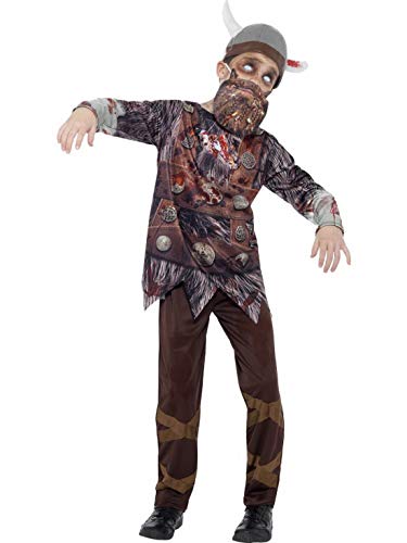 Lujo Piratas – Disfraz infantil Zombie Vikingo con 3d Impresión por Sublimación Camiseta Pantalón Casco y barba, Horror Vikings, perfecto para Halloween Carnaval y, 104 – 152, – , color marrón