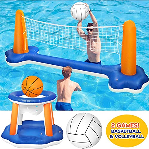 Lujoso Piscina Red Piscina Volley, Inflado Canasta Baloncesto Piscina para Niños Y Adultos Flotante, Flotadores De Verano, Fiesta En La Piscina, Cancha De Voleibol