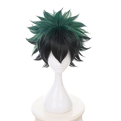 Lwiuentx My Hero Academia Cosplay Midoriya Izuku Peluca corta verde+ gorro de peluca gratis