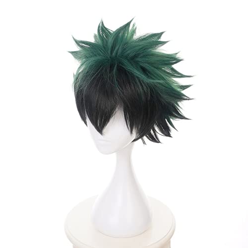 Lwiuentx My Hero Academia Cosplay Midoriya Izuku Peluca corta verde+ gorro de peluca gratis