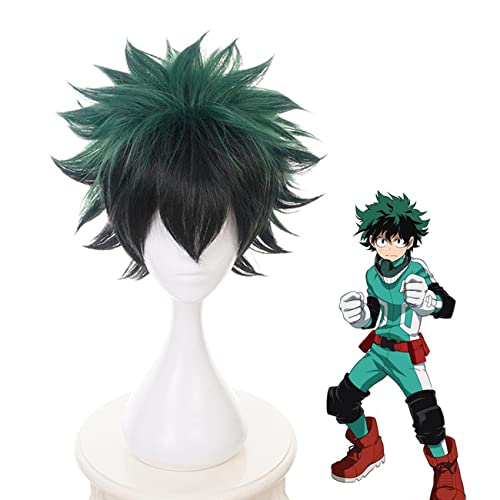 Lwiuentx My Hero Academia Cosplay Midoriya Izuku Peluca corta verde+ gorro de peluca gratis