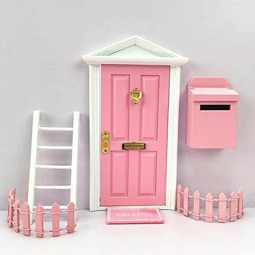 LXQLLJJD Casa De Muñecas De 6 Piezas, Muebles De Bricolaje, Juego De Puertas De Madera, Escalera De Puerta De Aguja En Miniatura, Cerca, Almohadilla De Paso para Buzón,Rosado