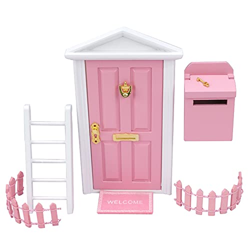 LXQLLJJD Casa De Muñecas De 6 Piezas, Muebles De Bricolaje, Juego De Puertas De Madera, Escalera De Puerta De Aguja En Miniatura, Cerca, Almohadilla De Paso para Buzón,Rosado