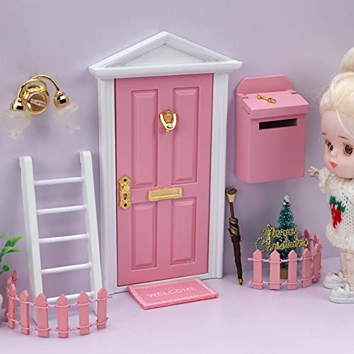 LXQLLJJD Casa De Muñecas De 6 Piezas, Muebles De Bricolaje, Juego De Puertas De Madera, Escalera De Puerta De Aguja En Miniatura, Cerca, Almohadilla De Paso para Buzón,Rosado