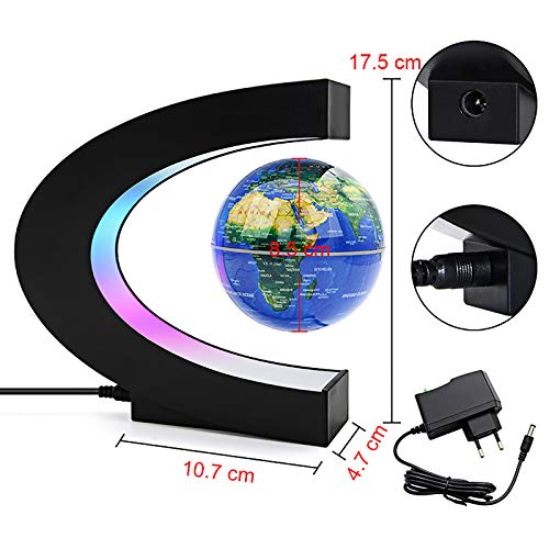 LXVY Globo Flotante de levitación magnética rotación del Mapa del Mundo con Luces LED Tierra Globo Forma C de para Decoración de Escritorio Regalo de Cumpleaños de Navidad,A1