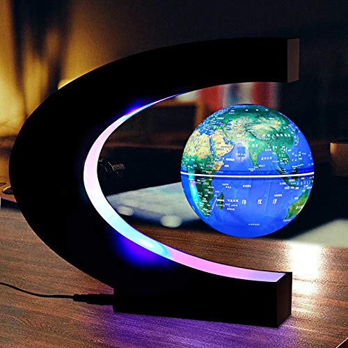 LXVY Globo Flotante de levitación magnética rotación del Mapa del Mundo con Luces LED Tierra Globo Forma C de para Decoración de Escritorio Regalo de Cumpleaños de Navidad,A1