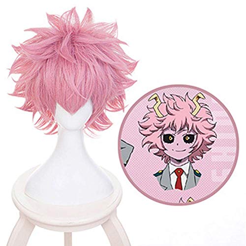 LZT Short Light Pink Mina Ashido peluca Anime Cosplay peluca para mi h¡§?roe Academia Mina Ashido peluca sint¡§?tica con gorro peluca gratis