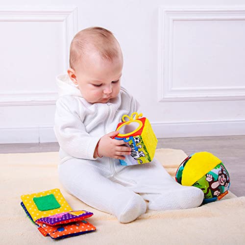 MACIK Regalo Bebe Peluche Bebe - Libro Bebe + Pelota Bebe + Cubos apilables - Regalos Bebes Recien Nacidos Originales - Sonajero Bebe - Peluches Bebes Recien Nacidos - Cuentos Infantiles 1 años