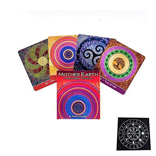 Madre Tierra Mandala Oracle Tarjetas Tablero Tablero Deck Games Tarot Cards Divination Fate Tarjeta de Juego Familia Familia Regalo,with Tablecloth,Standard