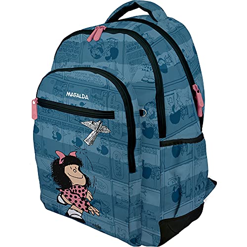 Mafalda 37500192. Mochila Escolar, Colección Avión, Compartimento Acolchado para Portátil, 33x46x22,5cm, Azul