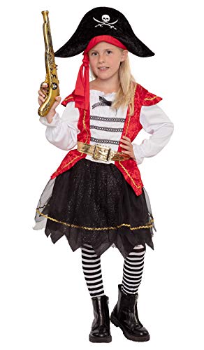 Magicoo Disfraz de pirata para niña, tallas 116 a 146, incluye vestido y sombrero, disfraz de pirata (128/134)